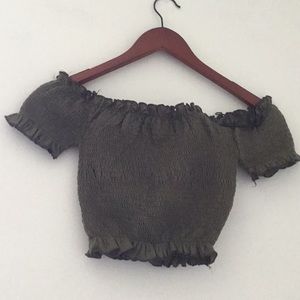 Army Green Scrunched Crop Top